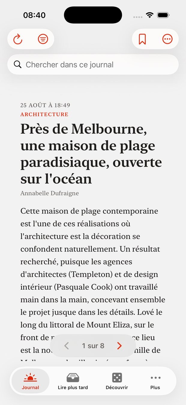 Aurore — Le magazine : une page par sujet, qu'on tourne.